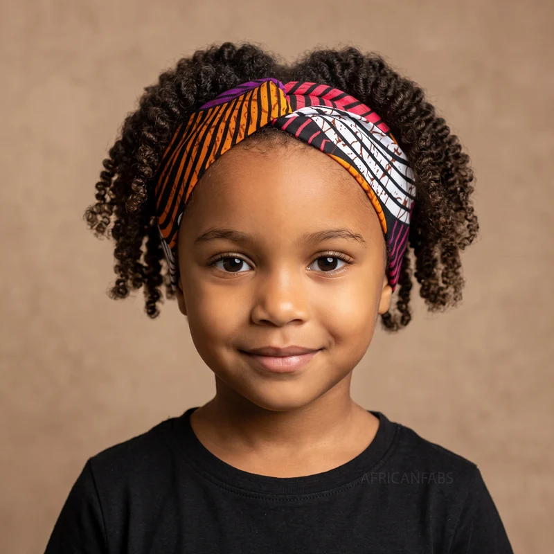Haarband / Hoofdband voor Kinderen in Afrikaanse print - Oranje Paars Concentric Circles