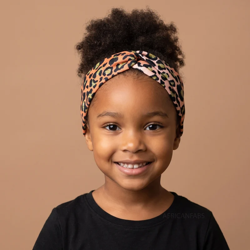 Haarband / Hoofdband voor Kinderen in Afrikaanse print - Oranje Beige Leopard