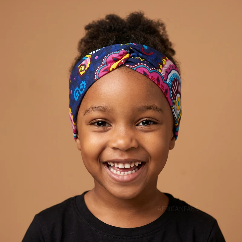 Haarband / Hoofdband voor Kinderen in Afrikaanse print - Blauw Roze Paisley