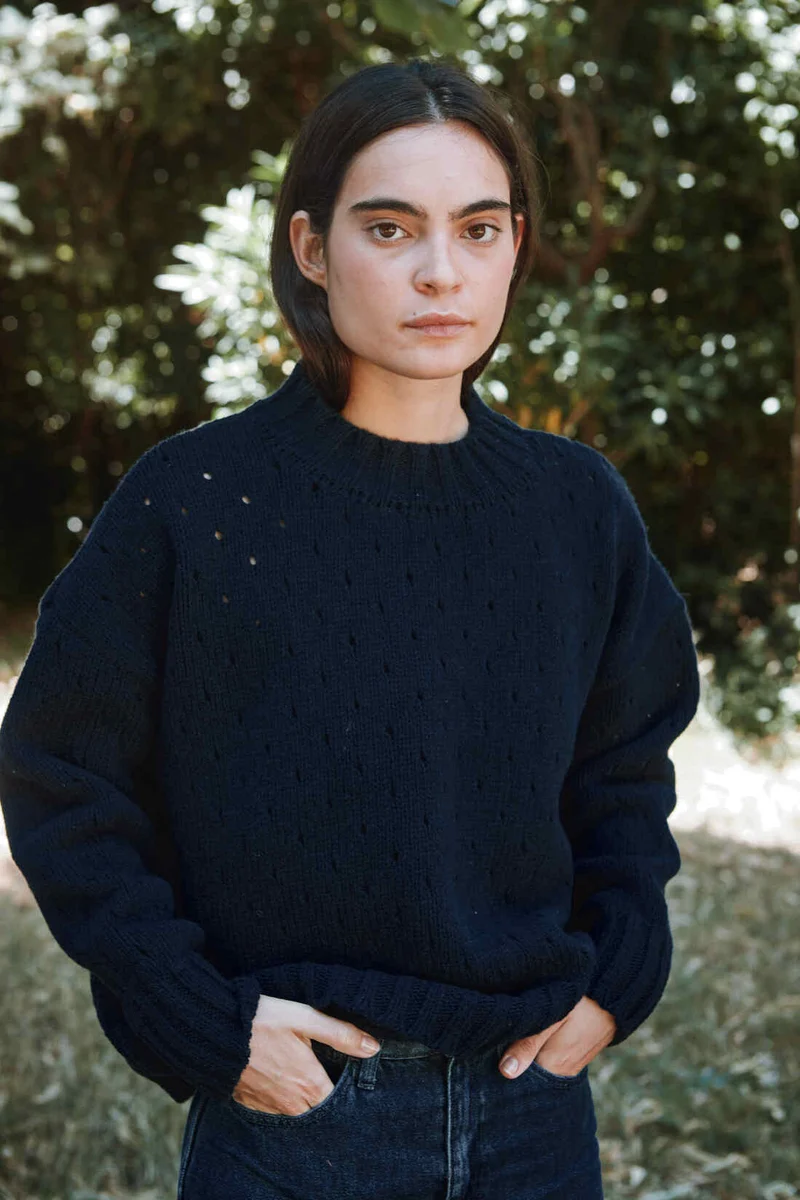 FAUSTINE Open-Weave Sweater in Merino Wool - Navy