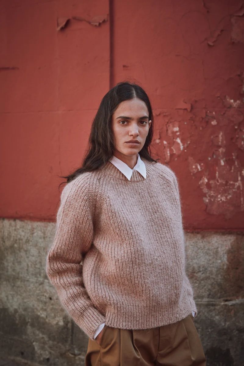 AGNÈS Raglan Sweater in Merino-Mohair Wool - Light Pink