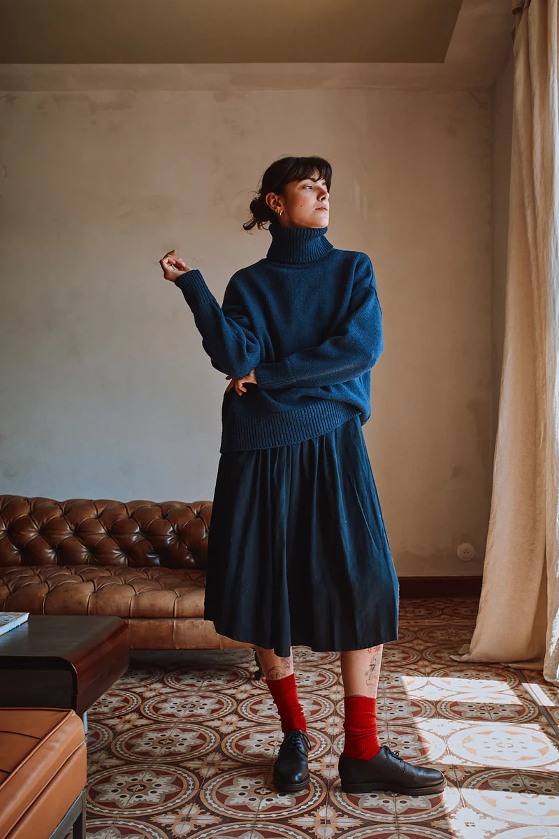 THERESE Turtleneck Sweater in Merino Wool - Navy