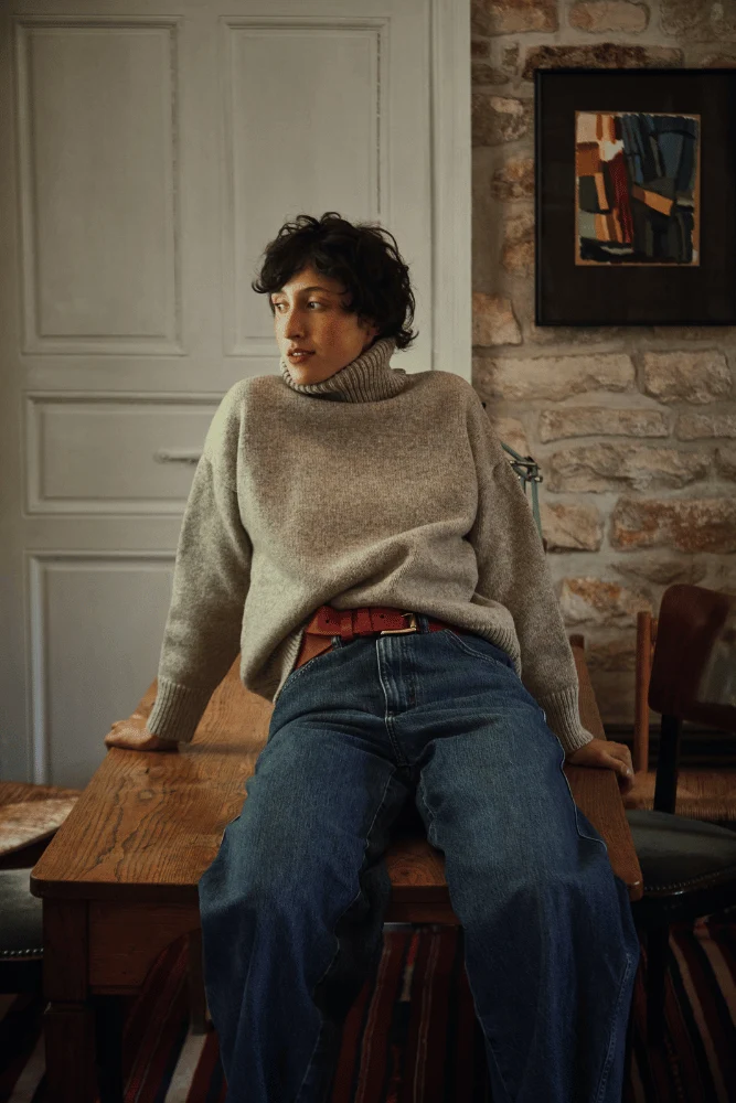 THERESE Turtleneck Sweater in Merino Wool - Beige