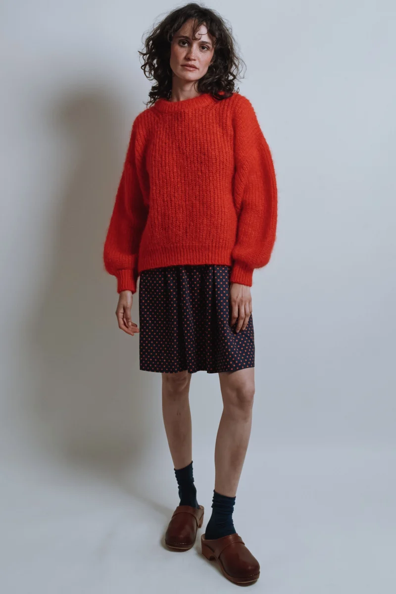 LUCIE Batwing Sweater in Mohair Wool - Red