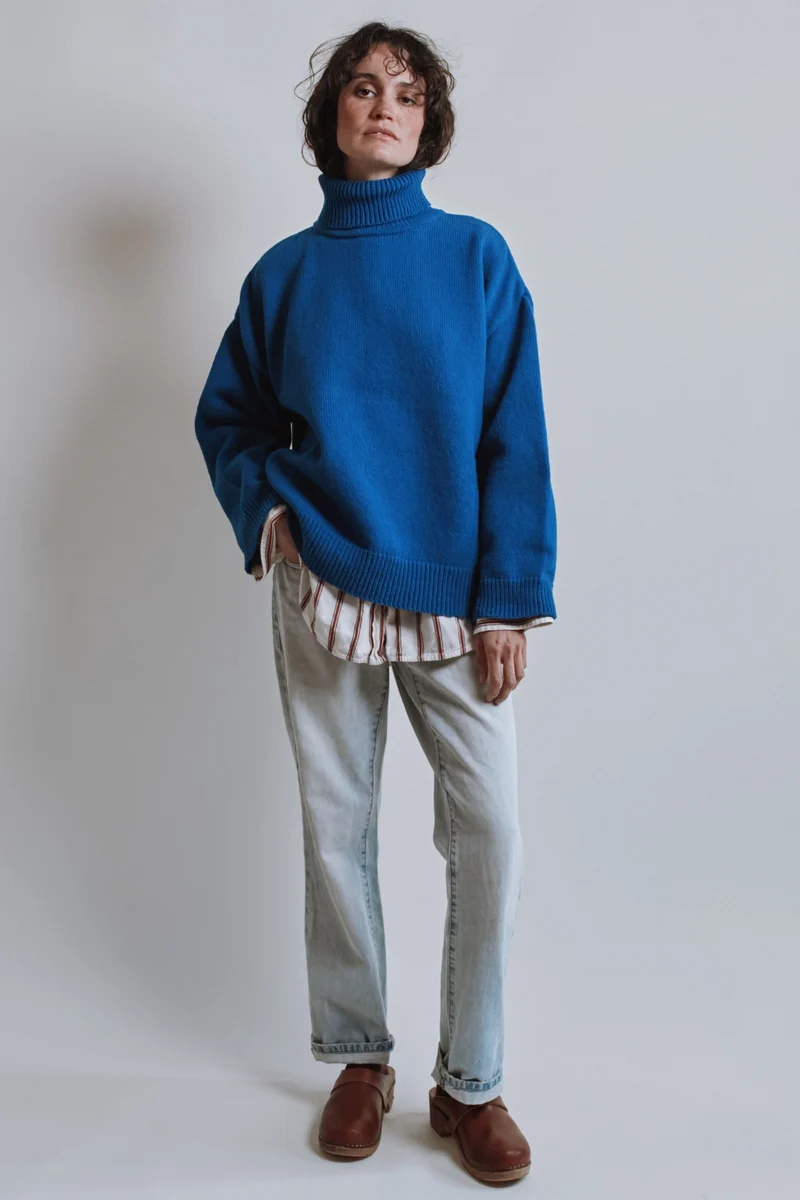 MICHELLE Lightweight Turtleneck Sweater in Merino Wool - Cobalt Blue