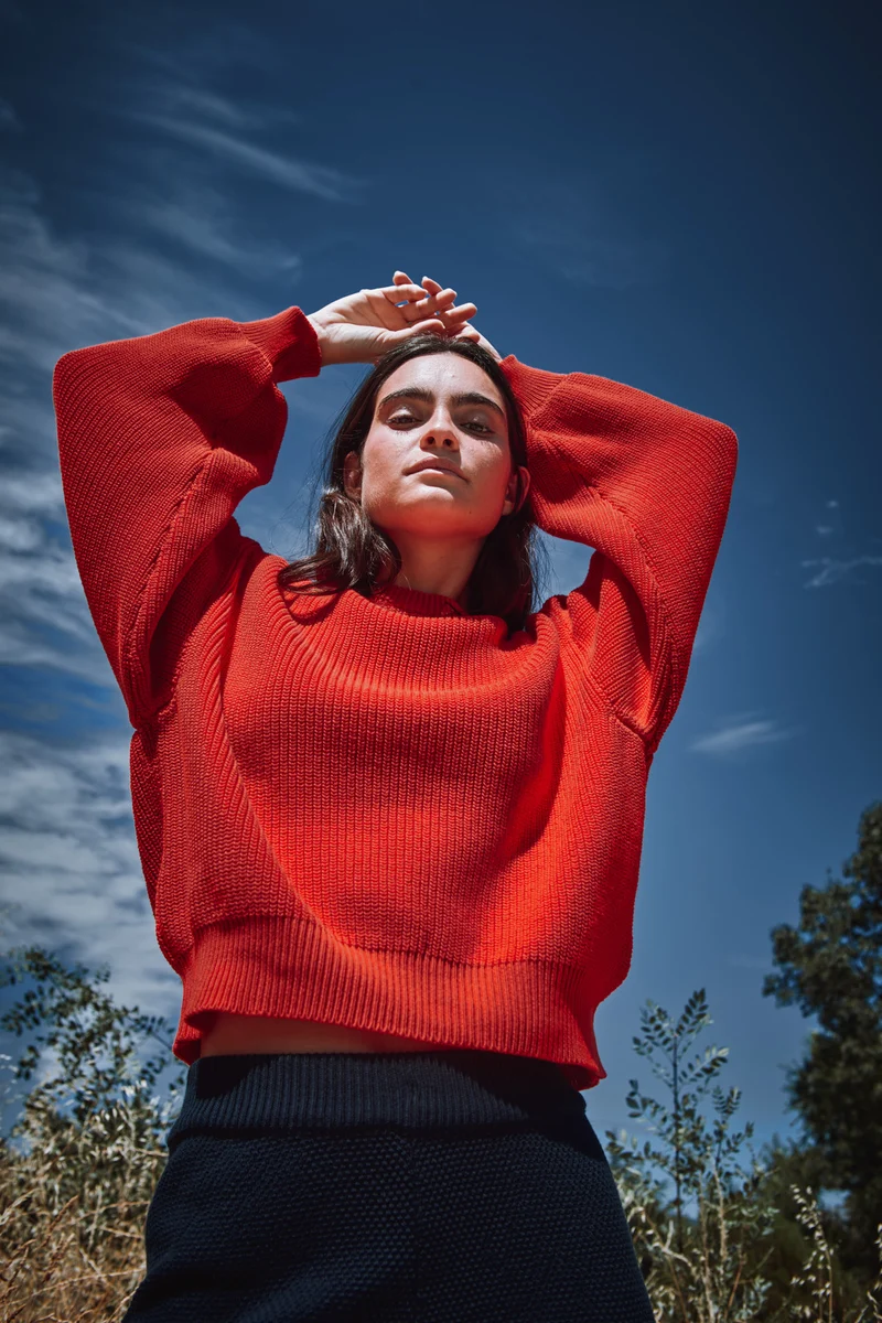 CLEMENTINE Batwing Sweater in Organic Cotton - Red