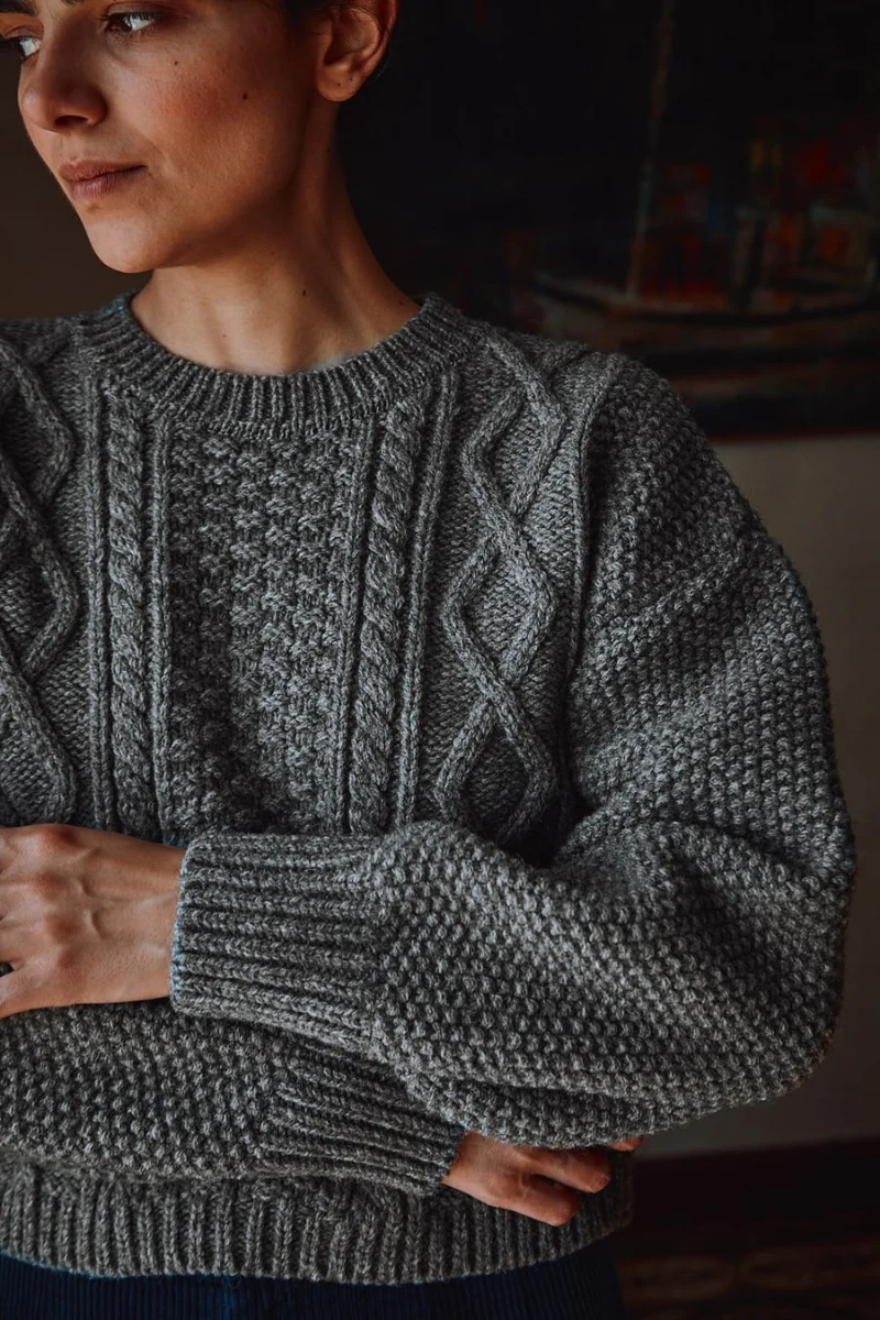 PAOLA Irish Cable Sweater in Merino Wool - Ash Grey
