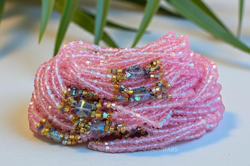 3 in 1 Waist Beads / Afrikaanse Heupketting - Mami - Roze (Traditioneel niet-elastisch koord)