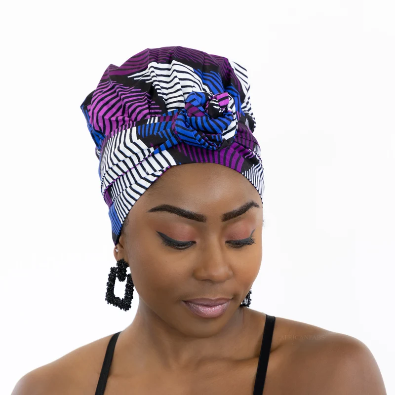 Easy headwrap / hoofddoek - Satijnen binnenkant - Paarse swirl