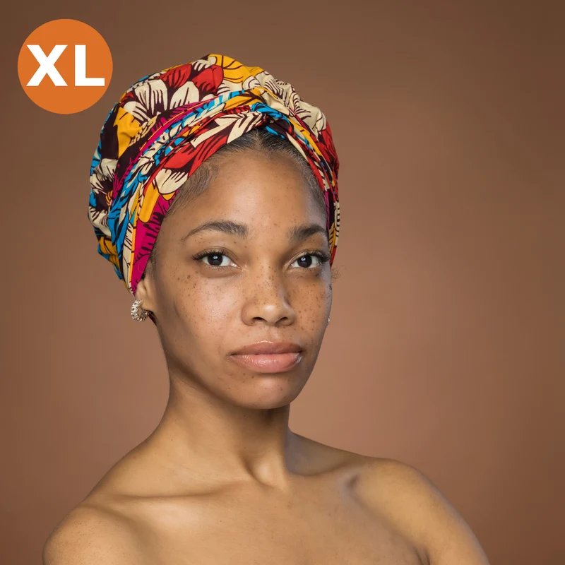 XL Easy headwrap / hoofddoek - Satijnen binnenkant - Rood Blauw Flowers