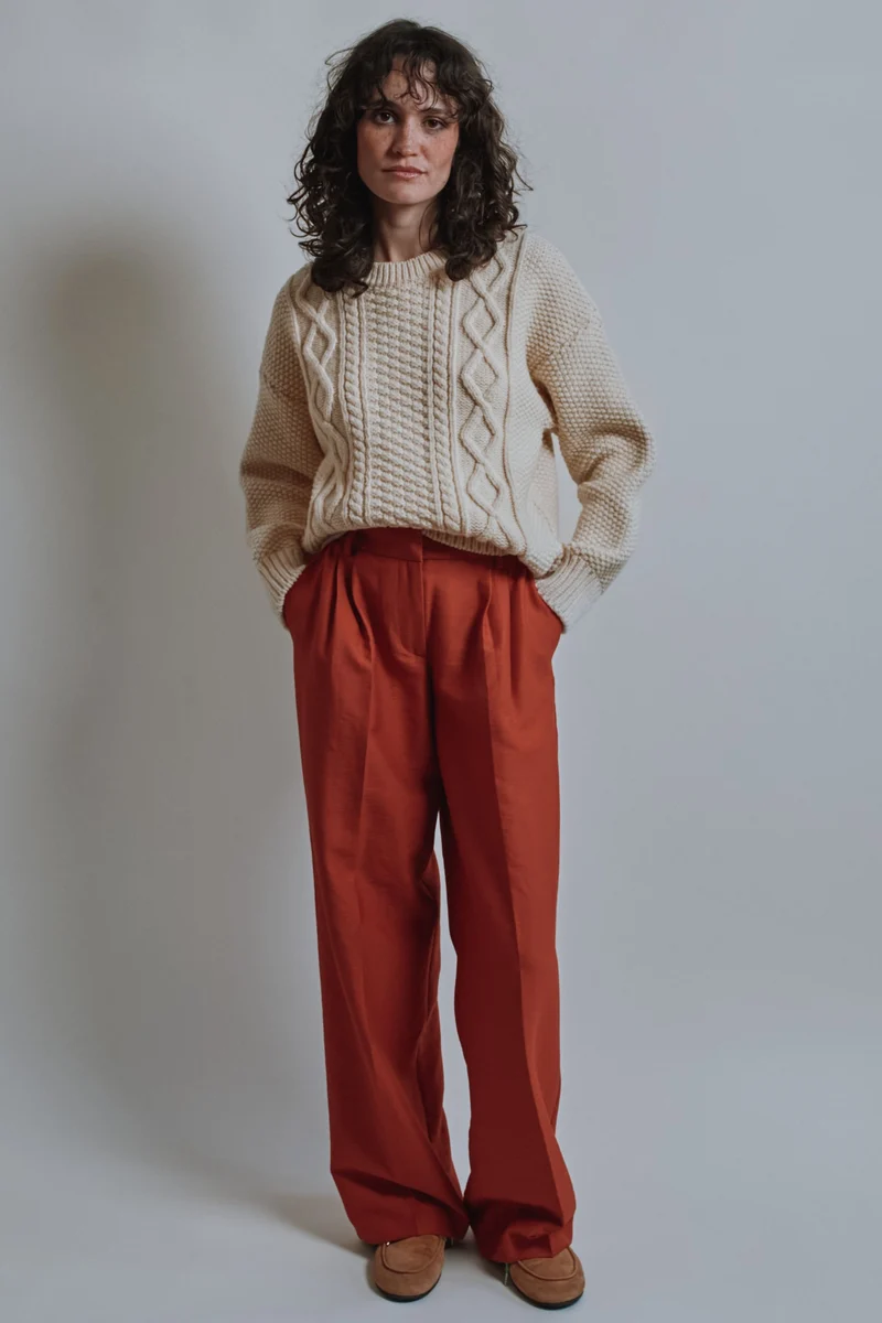 PAOLA Irish Cable Sweater in Merino Wool - Off-White