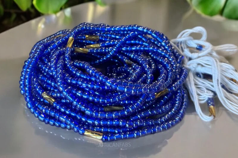 Waist Beads / Afrikaanse Heupketting - Dola - Blauw mix (Traditioneel niet-elastisch koord)