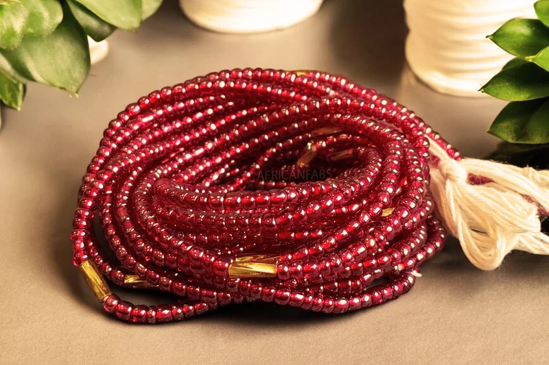 Waist Beads / Afrikaanse Heupketting - Ike - Rood / goud (Traditioneel niet-elastisch koord)