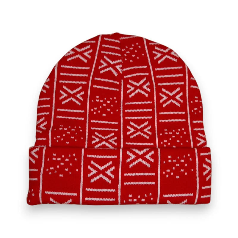 Afrikaanse Print Wintermuts / Beanie - Rood Wit Bogolan