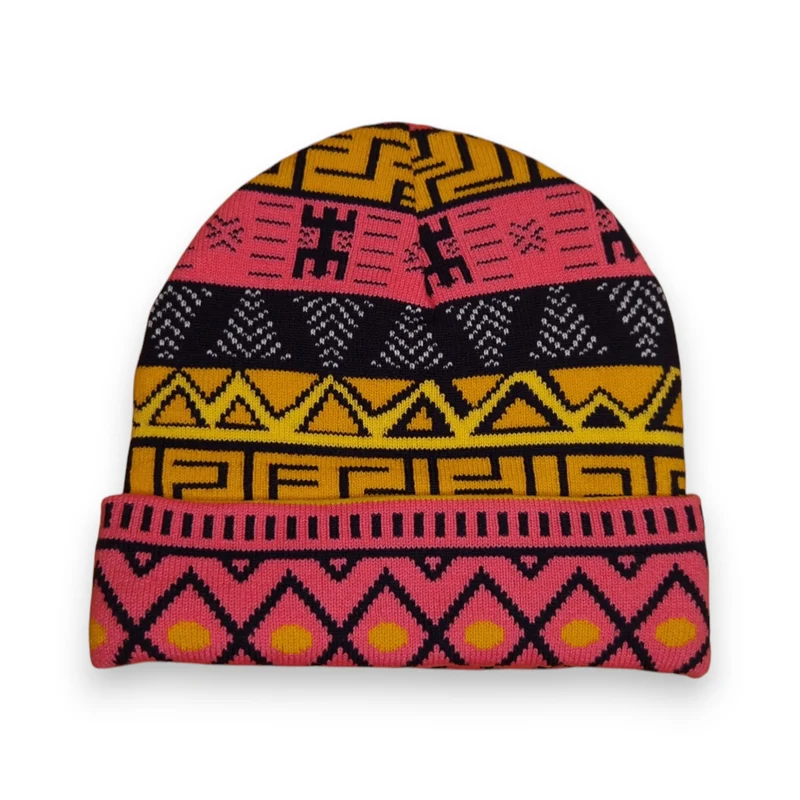 Afrikaanse Print Wintermuts / Beanie - Roze Tribal Symbols