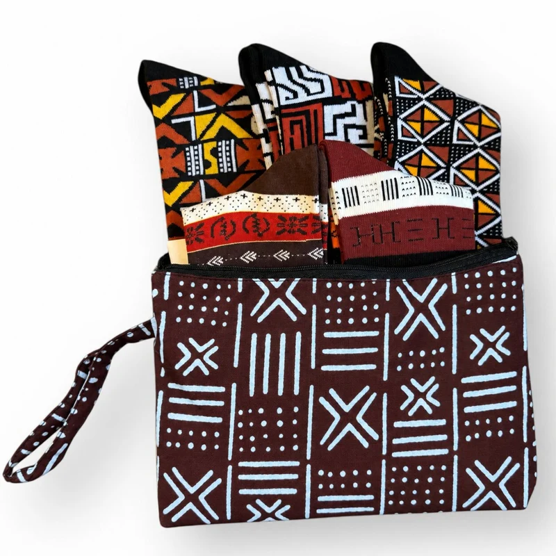 Afrikaanse sokken / Afro socks set MENSAH met tasje - Set van 5