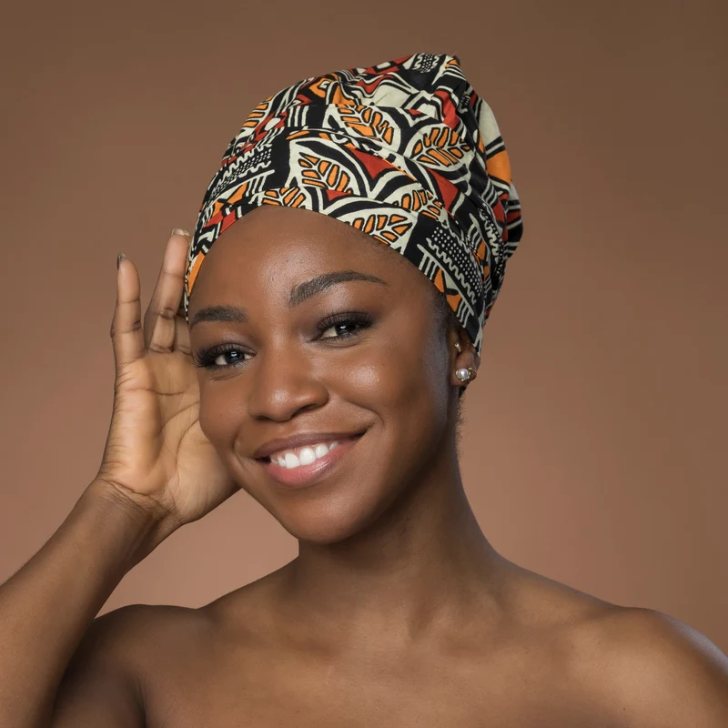 Easy headwrap / hoofddoek - Rood & Oranje Bogolan Symbolen