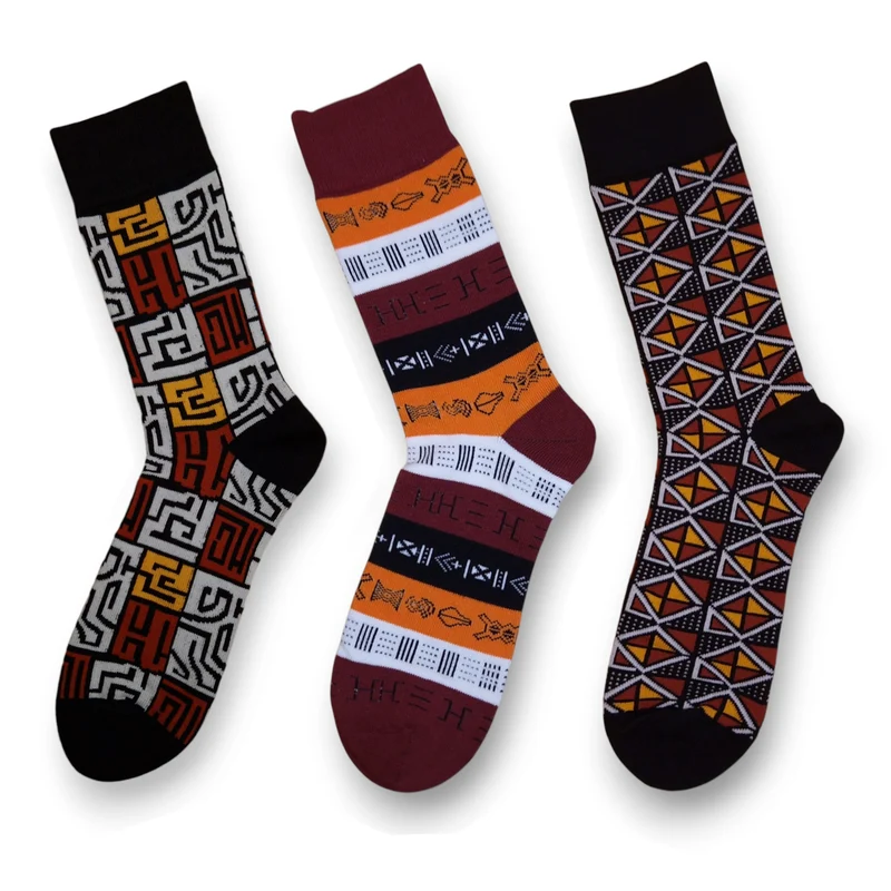 Afrikaanse sokken / Afro sokken / Mud print - Set van 3 paar - Bruin ADWOA
