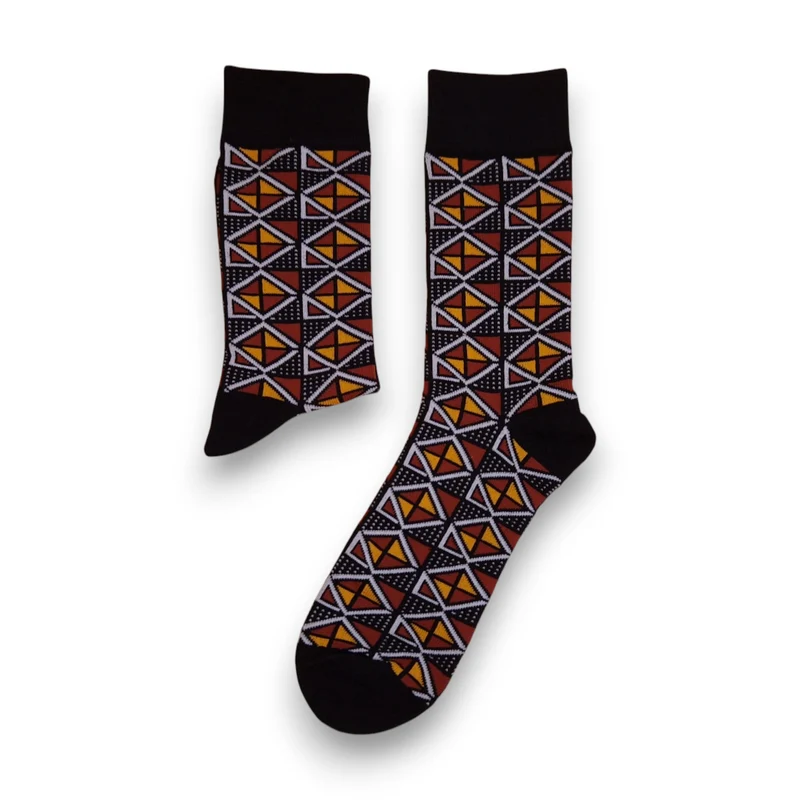 Afrikaanse sokken / Afro sokken / Kente sokken - Kastanjebruine Bogolan