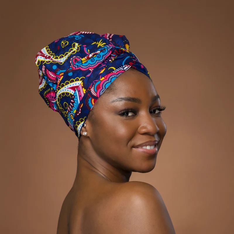 Easy headwrap / hoofddoek - Blauw Roze Paisle