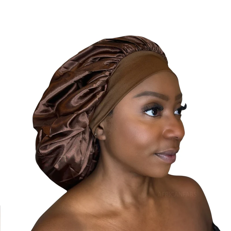 Satijnen Haar Bonnet - Bruin (Satijnen Slaapmuts )