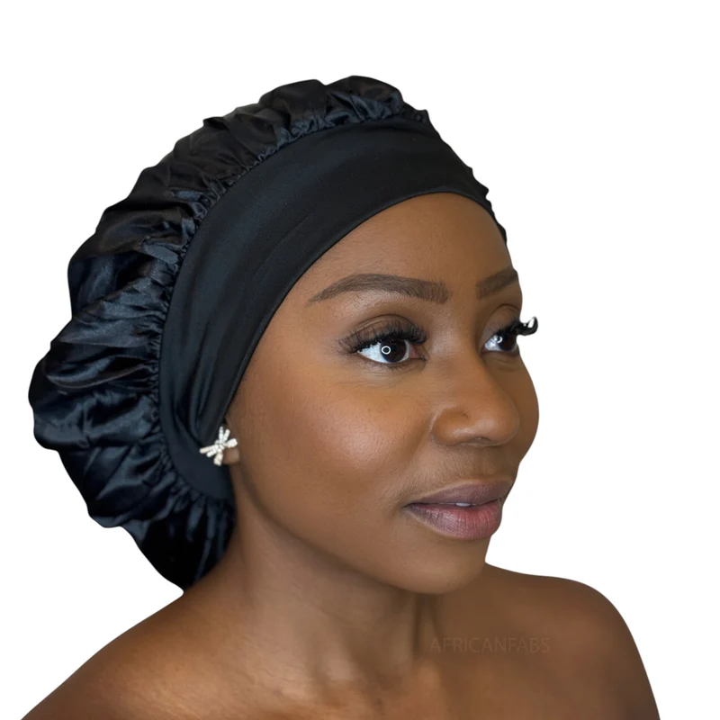 Satijnen Haar Bonnet - Zwart (Satijnen Slaapmuts )