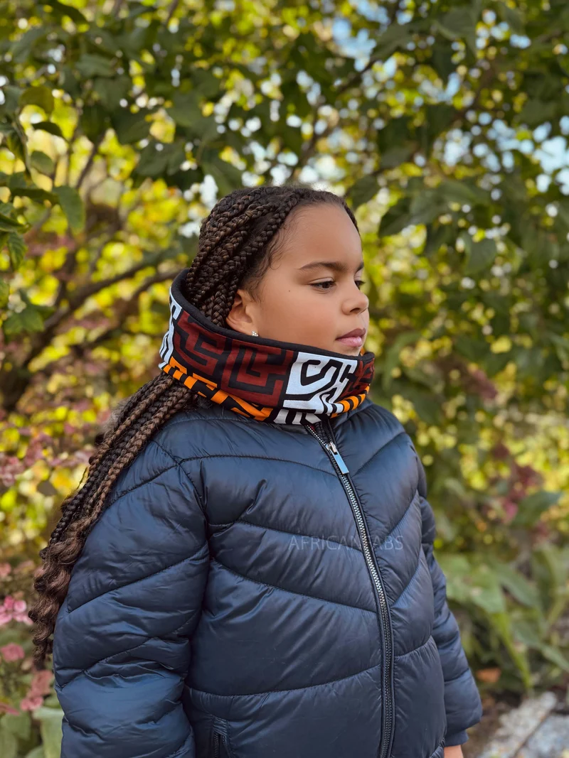 Warme Winter Colsjaal voor Kinderen met Afrikaanse print Unisex - Bruin en geel-oranje