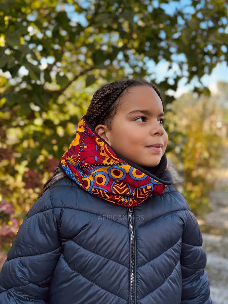 Warme Winter Colsjaal voor Kinderen met Afrikaanse print Unisex - Rood