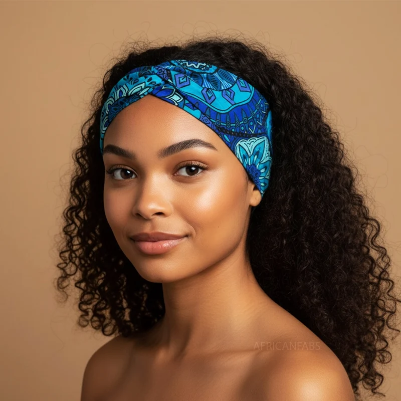 Haarband / Hoofdband in Afrikaanse print - Blauw Turkoois Mandala