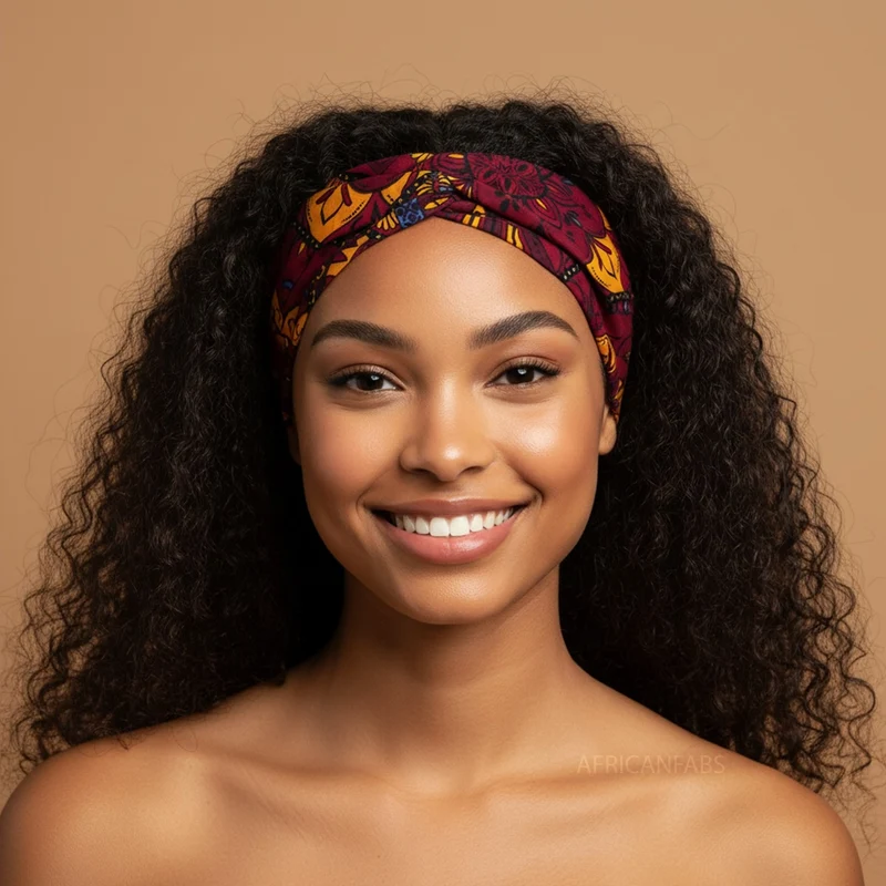Haarband / Hoofdband in Afrikaanse print - Rood Geel Mandala