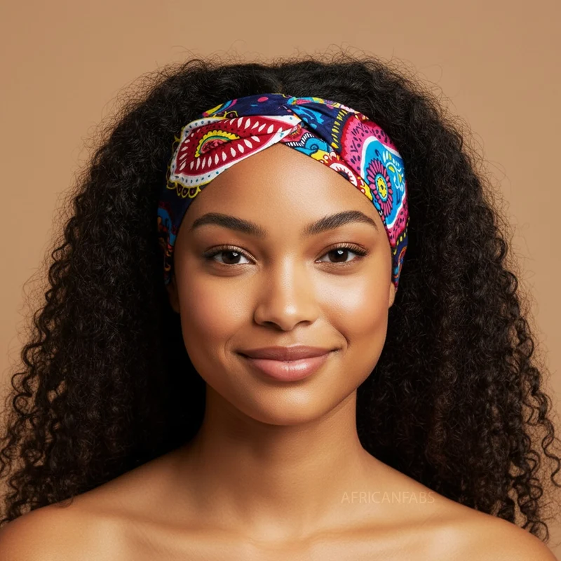 Haarband / Hoofdband in Afrikaanse print - Blauw Roze Paisley