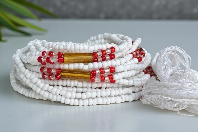 3 in 1 Waist Beads / Afrikaanse Heupketting - Obasi - Wit (Traditioneel niet-elastisch koord)