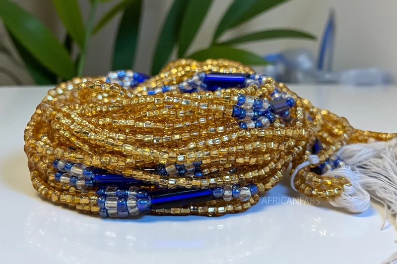 3 in 1 Waist Beads / Afrikaanse Heupketting - Obim - Blauw (Traditioneel niet-elastisch koord)