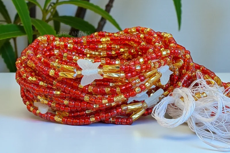 3 in 1 Waist Beads / Afrikaanse Heupketting - Osime - Rood (Traditioneel niet-elastisch koord)
