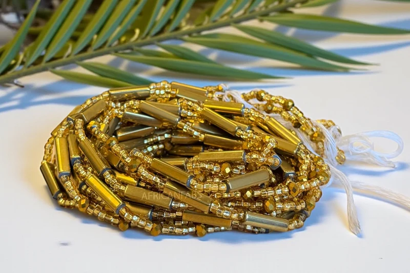 Waist Beads / Afrikaanse Heupketting - Amina - Goud (Traditioneel niet-elastisch koord)