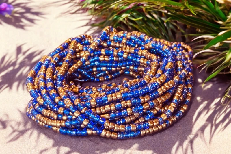 Waist Beads / Afrikaanse Heupketting - Keke - Blauw (Traditioneel niet-elastisch koord)