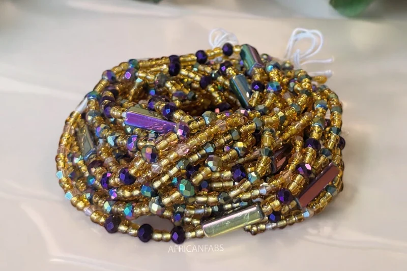 Waist Beads / Afrikaanse Heupketting - Adamma - Goud mix (Traditioneel niet-elastisch koord)