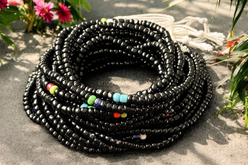 Waist Beads / Afrikaanse Heupketting - Egbón - Zwart (Traditioneel niet-elastisch koord)