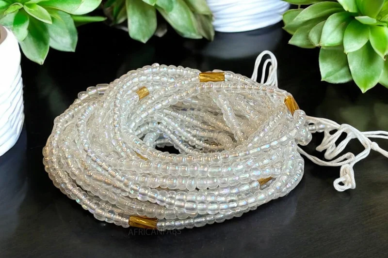 Waist Beads / Afrikaanse Heupketting - Alero - Transparant / goud (Traditioneel niet-elastisch koord)