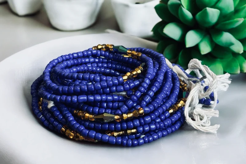 Waist Beads / Afrikaanse Heupketting - Chi - Blauw mix (Traditioneel niet-elastisch koord)