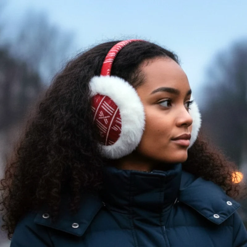 Afrikaanse Print Oorwarmers / Earmuffs - Inklapbaar Wintermodel - Rood Witte Bogolan