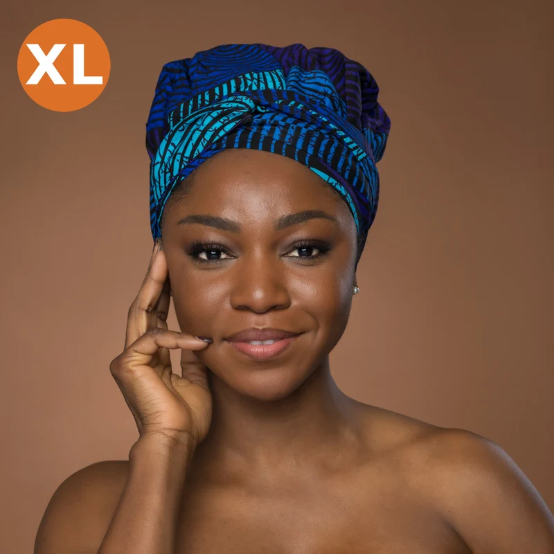 XL Easy headwrap / hoofddoek - Satijnen binnenkant - Blauw Turkoois Concentric Circle Design