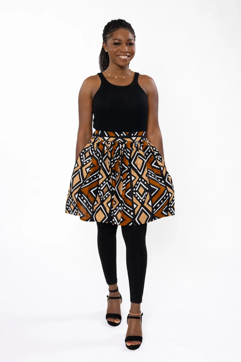 Afrikaanse print mini rok - Bruin Zwart Bogolan