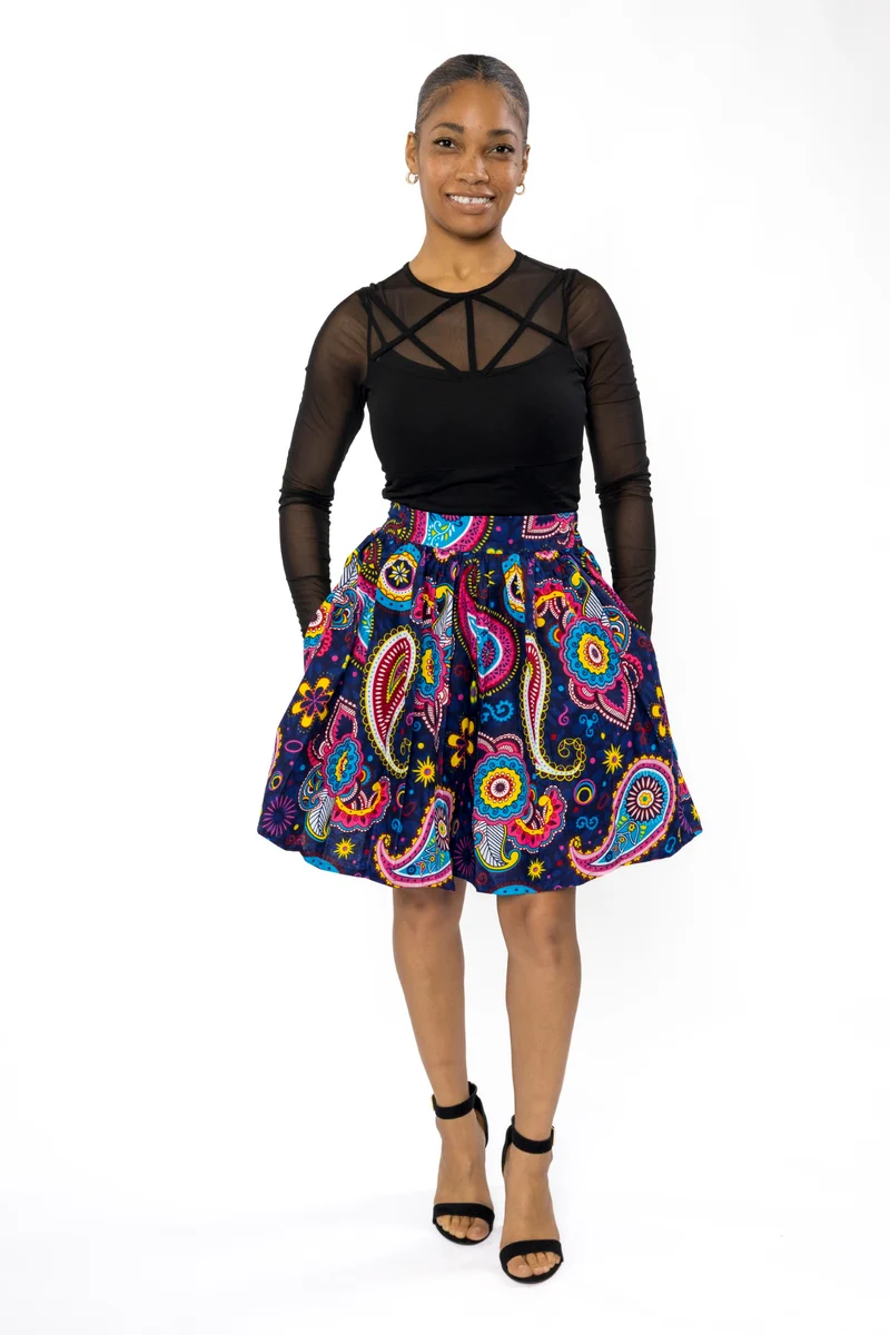 Afrikaanse print mini rok - Blauw Roze Paisley