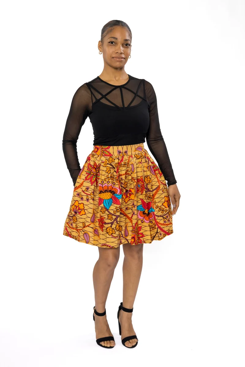Afrikaanse print mini rok - Beige Oranje Botanical Flow