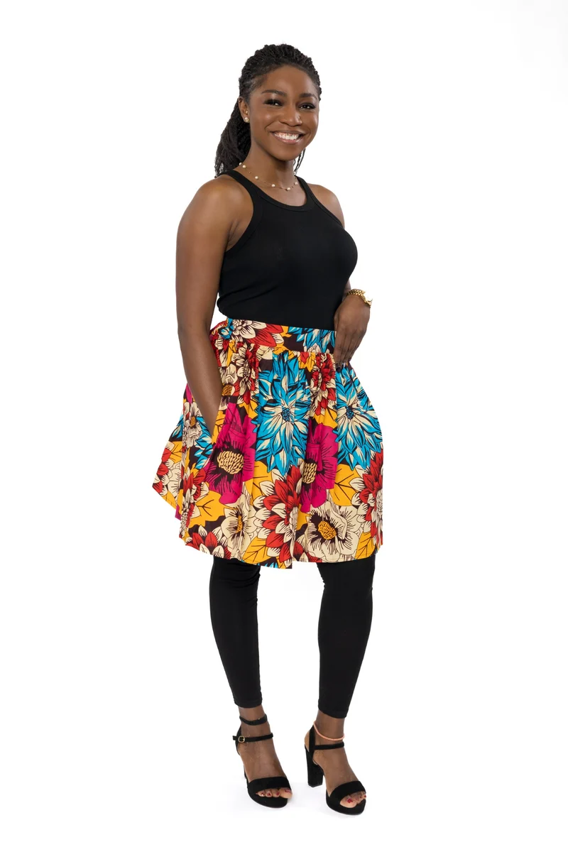 Afrikaanse print mini rok - Rood Blauw Flowers