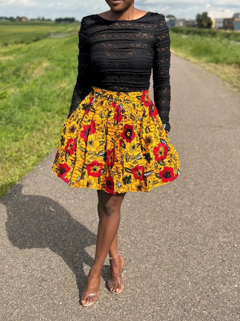 Afrikaanse print mini rok - Gele bloemen