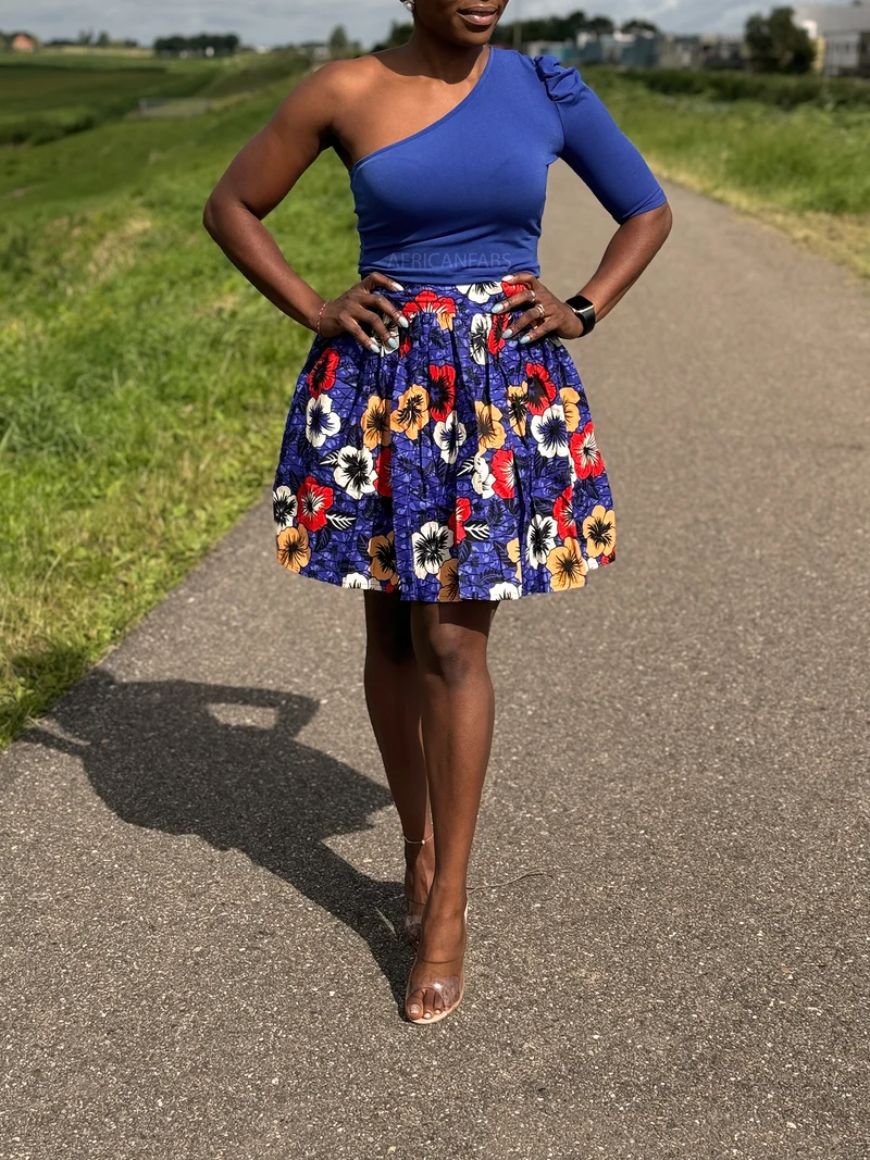 Afrikaanse print mini rok - Blauwe Flowers