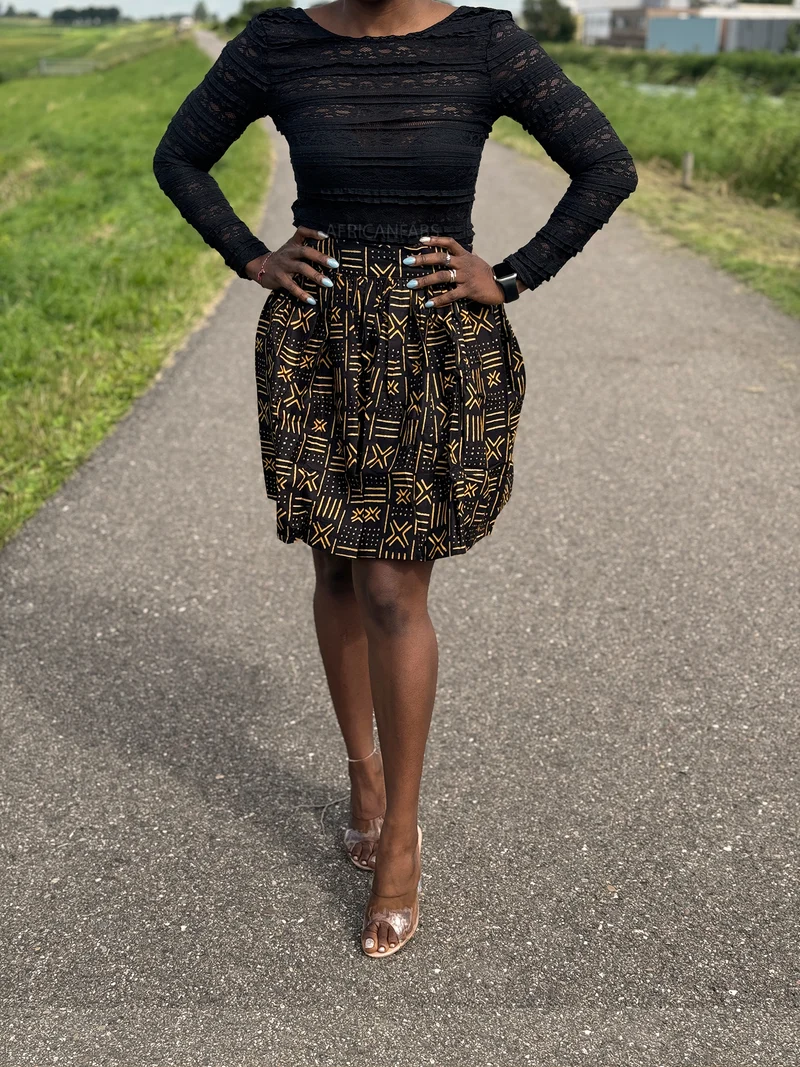 Afrikaanse print mini rok - Zwart / Gele X Bogolan