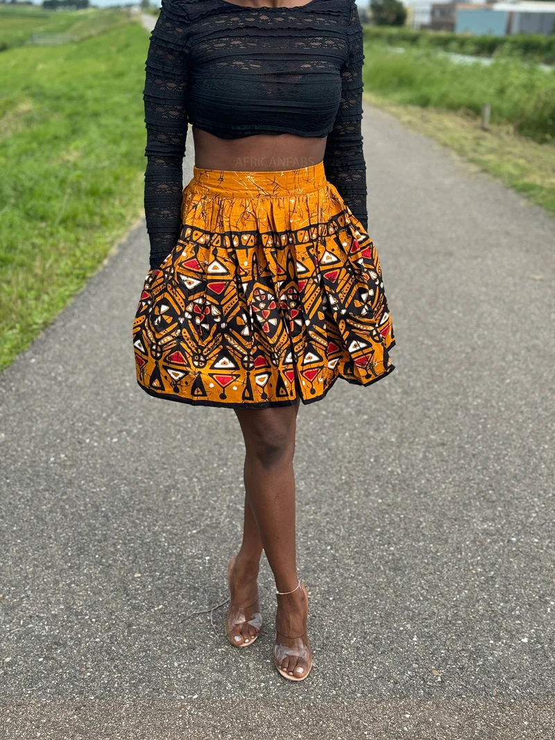 Afrikaanse print mini rok - Mosterd Kampala